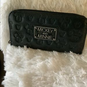 Mickey and Minnie black embossed large wallet